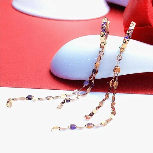 Vista 3 de SAGEKING 2024 New 585 Purple Gold Jewelry 14K Rose Gold Tassel Chains Earrings For Women Charm New Classic Fashion Ear Buckle Party Gift Fashion
