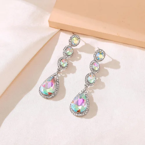 Vista 5 de Flyonce Pendientes colgantes con diamantes de imitación de cristal multi lágrima
