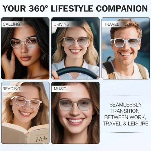 Vista 6 de Gafas inteligentes, gafas de sol polarizadas con lentes que cambian de color, resistente al agua IP65, control táctil, llamadas manos libres, marco
