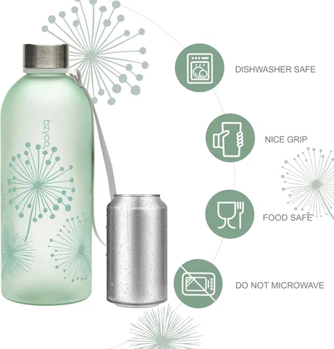 Vista 7 de bzyoo - Botella de agua de 32 onzas / 1 litro con marcador de tiempo, diseño de diente de león, plástico duradero, sin BPA, reutilizable con marcas