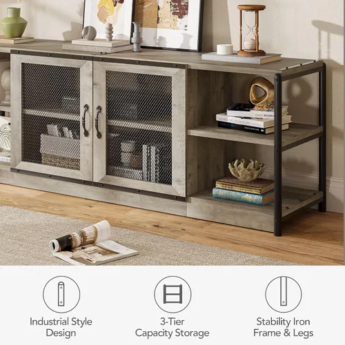 Vista 8 de [Usado] IDEALHOUSE Soporte de TV Farmhouse para televisores de 75/80 pulgadas, centro de entretenimiento con gabinete de almacenamiento, mesa
