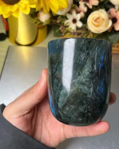 Vista 9 de WOWVITY Rare Blue Flash Labradorite Teacup, Labradorite Quartz Cup, Feldspar Spectrolite Drinking Cup, Mineral Handmade Gemstone Cup Gift for Mom
