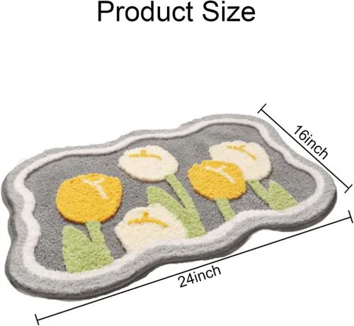 Vista 2 de Tapete de baño, bonito tapete de flores para decoración del hogar, ultra absorbente, antideslizante, tapete de fibra superfina, lavable a máquina