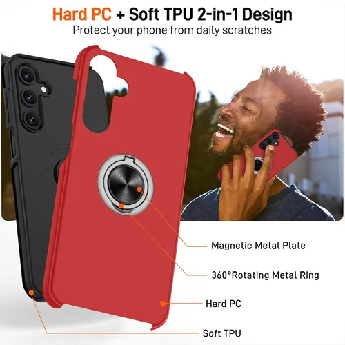Vista 92 de Gritup - Funda para Galaxy A05S con protector de pantalla HD×2, funda protectora para teléfono a prueba de golpes con soporte magnético de anillo