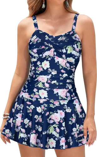 Vista 24 de SHEKINI Traje de baño de una pieza con falda fruncida cruzada para mujer Vestido de baño Traje de baño Albaricoque - Bw