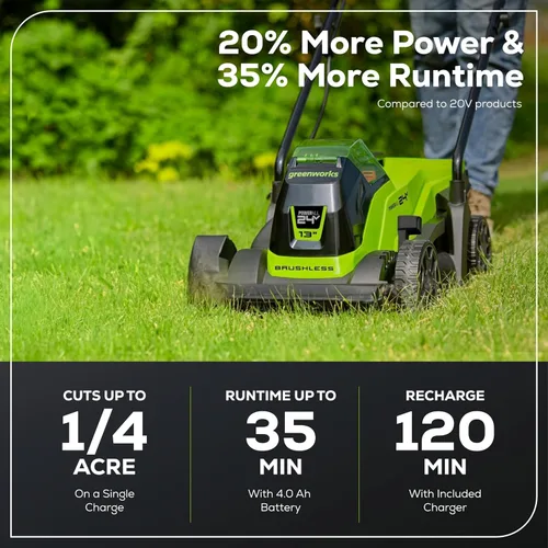 Vista 3 de Greenworks Cortacésped inalámbrico de 24 V 13 pulgadas (empuje), batería de 4.0 Ah, cargador + batería adicional de 4.0 Ah