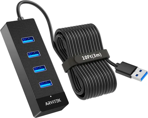 Vista 8 de Hub USB 3.0 de 4 puertos para escritorio, concentrador USB de 5 Gbps, adaptador multipuerto USB, divisor USB con cable de 5 pies de largo