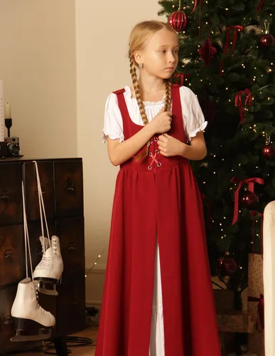 Vista 16 de Scarlet Darkness Vestido renacentista para niñas, disfraz de princesa medieval de dos piezas, 7-14 años