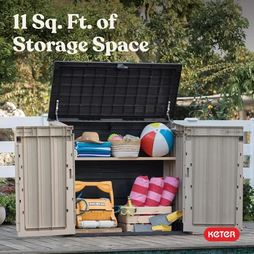 Vista 15 de Keter Store-It-Out MIDI - Cobertizo de almacenamiento de resina para exteriores, gabinete horizontal resistente a la intemperie para botes