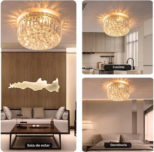 Vista 6 de Lámpara de araña de cristal empotrada de 4 luces con cristales K9, luces de techo modernas, elegante lámpara colgante para dormitorio, pasillo, bar