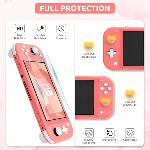 Vista 4 de Funda de transporte rosa para accesorios Nintendo Switch Lite, paquete de funda de viaje para Switch Lite con funda protectora de TPU suave, correa