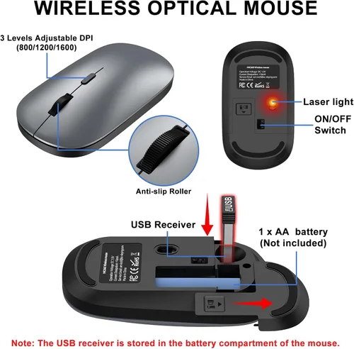 Vista 4 de Combo de teclado y mouse inalámbricos ultra delgados ergonómicos, tamaño Gris negro