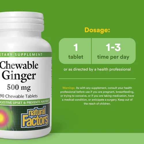 Vista 3 de Natural Factors Jengibre masticable 500 mg, 90