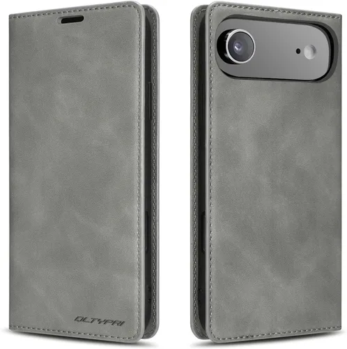 Vista 45 de QLTYPRI Funda tipo cartera para iPhone Air, 3 tarjeteros, color negro Funda de piel sintética de alta calidad, cierre magnético, soporte