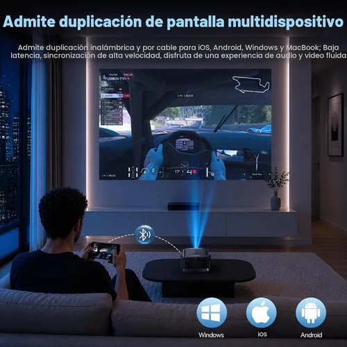 Vista 4 de Proyector para el hogar 1080P, mini proyector de películas con WiFi Bluetooth, Keystone automático, control remoto, enfoque HDMI USB compatible