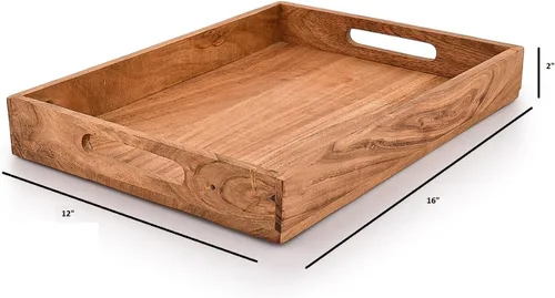 Vista 5 de Kaizen Casa Bandeja rectangular de madera para servir, plato de madera, plato de té/bebidas, bandeja para servir la cena, bandeja de aperitivos