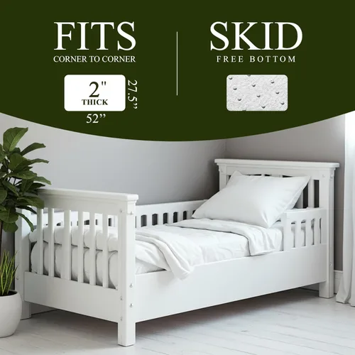 Vista 8 de Cubrecolchón de algodón orgánico para niños pequeños Almohadilla ventilada de espuma viscoelástica de 2 pulgadas, impermeable y lavable para cama