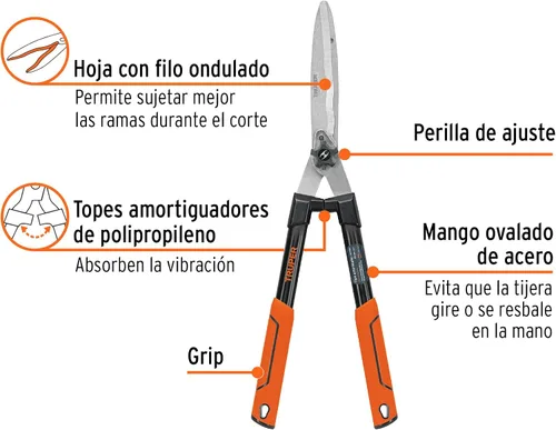 Vista 2 de TRUPER TE-19W - Tijeras de setos con mango de madera de hoja ondulada de 7 1/2 pulgadas con agarre de cojín