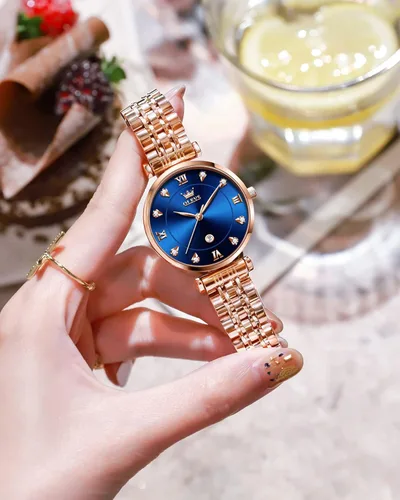 Vista 2 de OLEVS Reloj de oro rosa para mujer, con diamantes de lujo, luminoso, resistente al agua