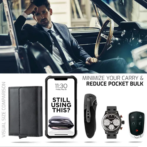 Vista 9 de Gemonklee Cartera emergente, tarjetero magnéticamente desmontable, cartera pequeña para hombre, cartera RFID con clip para dinero, cartera