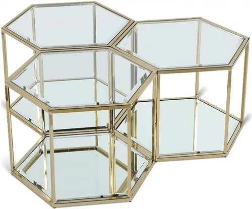 Vista 6 de Meridian Furniture Sei Collection Modern Mesa de centro modular de acero inoxidable con base de espejo, 2 piezas, color dorado cepillado