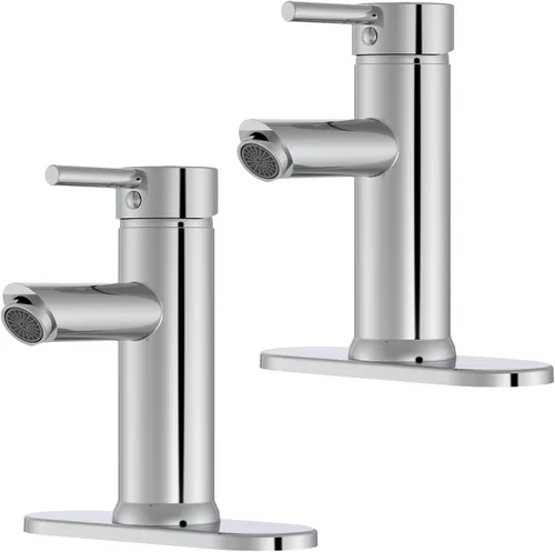 Vista 11 de Grifos de baño negros y dorados de 1 agujero, un solo mango, grifo de lavabo de baño moderno comercial con placa de cubierta, drenaje desplegable