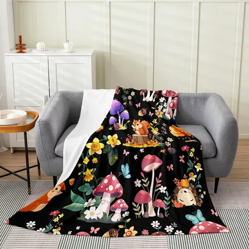 Vista 30 de jejeloiu Cute Mushroom Decor Plush Throw Blanket, For Kids Boys Girls 40"x50" Botanical Plants All Season,Bed Blanket Cartoon Mushrooms Flannel