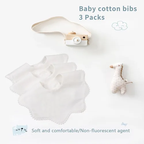 Vista 2 de Bamery Baberos tipo bandana para bebé, baberos de algodón blanco para babeo y dentición, absorbentes para niños y niñas