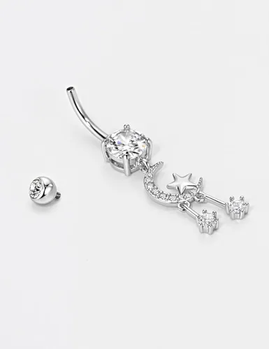 Vista 2 de PENLYU Piercing de titanio G23 para ombligo de acero quirúrgico 316L, circonita cúbica, para ombligo, calibre 14, 0.394 pulgadas, con rosca