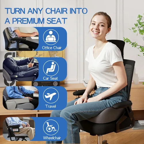 Vista 6 de Benazcap Cojín de Asiento de Espuma Viscoelástica Extra Grande Almohada de Soporte Lumbar para Alivio de Presión de Ciática y Coxis, Almohadilla