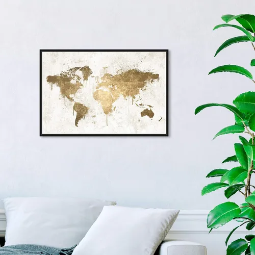 Vista 4 de Mapamundi White Gold Mapamundi - Lienzo decorativo para pared, diseño de mapas y banderas