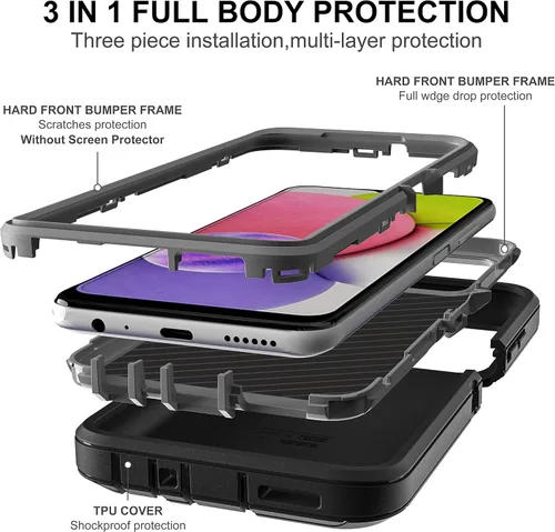 Vista 3 de Funda para teléfono Samsung Galaxy A03S, Galaxy A03S con 2 piezas de película nano a prueba de explosiones, 3 en 1, funda resistente a prueba