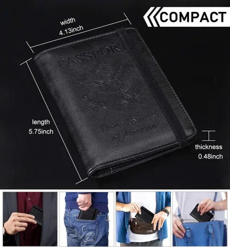 Vista 7 de HERRIAT - Portapasaportes de cuero auténtico, con bloqueo RFID para viaje, con compartimento para documentos de identificación, billetera de viaje