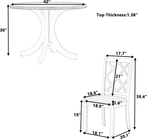 Vista 6 de Mid-Century - Juego de mesa de comedor redonda de 5 piezas de madera maciza, moderno juego de mesa de comedor para 4, mesa de comedor redonda de 42
