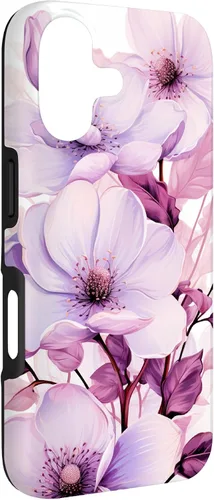 Vista 3 de Funda para iPhone 17, diseño de flores de magnolia rosa y morado lavanda