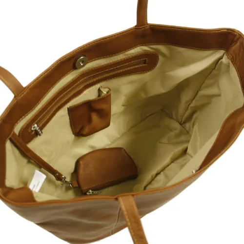 Vista 3 de Piel Leather Bolso tote, Saddle, Bolso para mujer