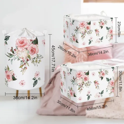 Vista 7 de Clastyle Cesta de regalo de niña floral rosa rectangular vacía con rosas