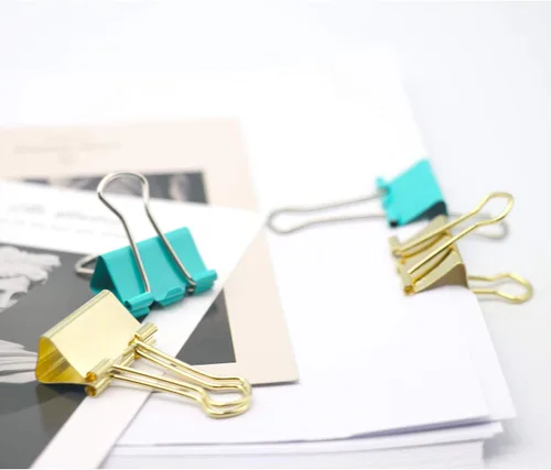 Vista 5 de Juego de clips y clips de papel azul dorado (3 en 1 en caja), para suministros escolares de oficina, profesores, aula, uso diario