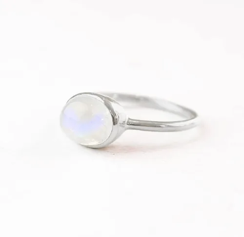 Vista 167 de Oval Birthstone Ring Bezel Set in Vermeil Gold, Sterling Silver, or Rose Gold, Stacking Birthstone Ring [rOMB]