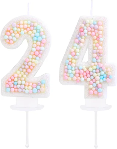 Vista 36 de Vela de Cumpleaños Número 0 Macarrón con Purpurina 3D Número 0 Vela Adorno para Pastel para Cumpleaños Boda Aniversario Fiesta Temática Dulce Pastel