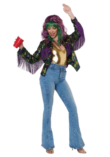 Vista 2 de Chaqueta con lentejuelas y recortes de flecos para mujer para Mardi Gras Multicolor