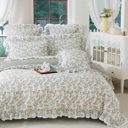 Vista 42 de FADFAY Juego de funda de edredón con estampado floral de roseta, juego de ropa de cama de encaje con volantes para niñas, 3 piezas