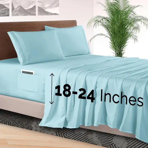 Vista 2 de Elegant Comfort Juego de sábanas de 4 piezas - Ropa de cama de lujo de microfibra de calidad hotelera premium 1500, sábana bajera con elástico Azul