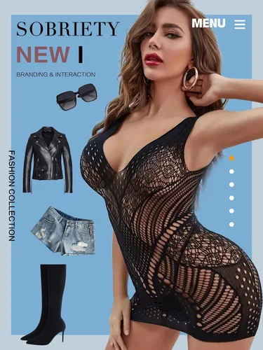 Vista 4 de SeaFever Lencería sexy para mujer, body de red transparente de una pieza con cuello en V, minivestido íntimo para el sexo, sin tirantes, babydoll