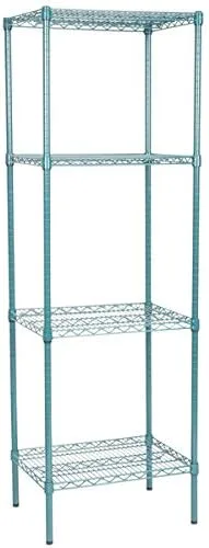 Vista 95 de Kit de 4 estantes de epoxi verde NSF de 21 x 72 pulgadas con postes de 86 pulgadas, estantería de almacenamiento resistente, kit de estantería