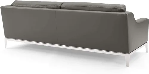 Vista 5 de Modway Arnés de sofá de cuero de 83.5" en gris con base de acero inoxidable