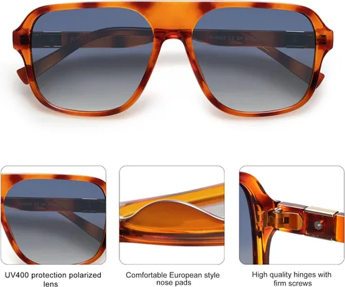 Vista 4 de SOJOS Gafas de sol polarizadas de aviador retro para mujer para hombre vintage cuadradas de los años 70 clásicas UV400 SJ222