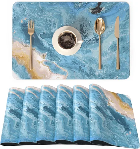Vista 24 de QiyI - Juego de 4 manteles individuales de piel sintética de 12 x 18 pulgadas para cocina y comedor, resistentes al calor, antideslizantes