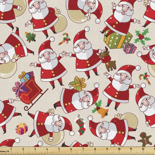 Vista 48 de Ambesonne Tela Navideña por Yarda, Tema Navideño Colorido Vivo Piñas de Pino Ramas Hombre de Jengibre Imagen de Bayas Estampada, Tela de Punto