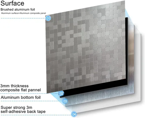 Vista 4 de XUANINY Azulejo autoadhesivo de metal para salpicaduras, azulejo despegar y pegar para cocina, superficie de aluminio cepillado para salpicaduras